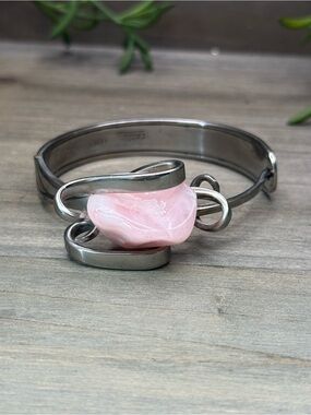 Pink Stone Stainless Steel Cuff Bracelet